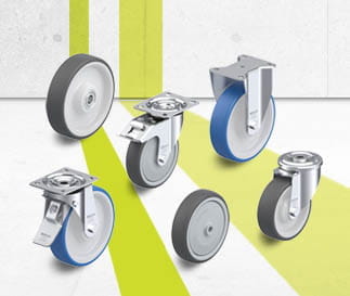 Wheel and castor series with injection-moulded polyurethane tread