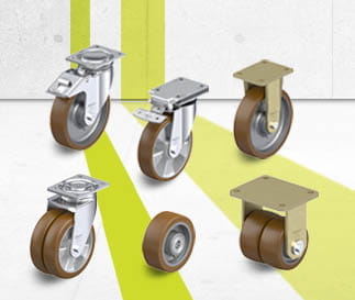 Wheels and castors with cast Blickle Besthane polyurethane tread